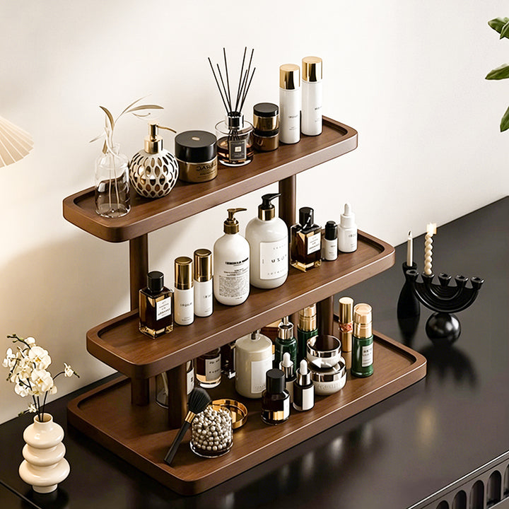 Contemporary Scandinavian Rectangular Oval Pine Desktop Storage Shelf 2/3 Tier For Bedroom