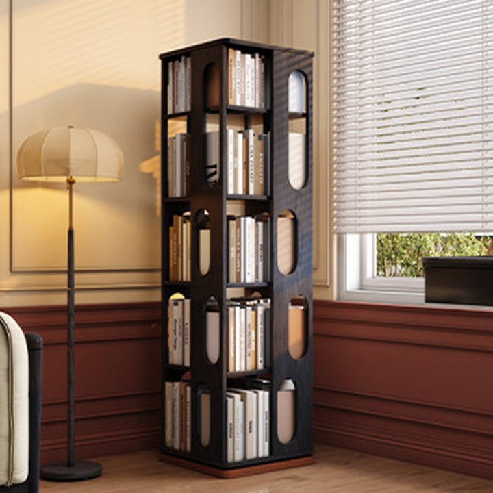 Moderner Bücherregal-Organizer aus Eschenholz – rechteckiges 360° drehbares Massivholz-Bücherregal mit 3/4/5/6 Ebenen für Homeoffice 
