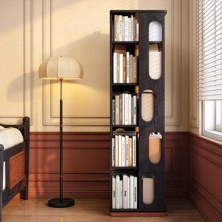 Moderner Bücherregal-Organizer aus Eschenholz – rechteckiges 360° drehbares Massivholz-Bücherregal mit 3/4/5/6 Ebenen für Homeoffice 
