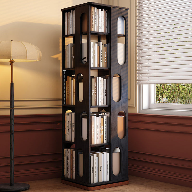 Moderner Bücherregal-Organizer aus Eschenholz – rechteckiges 360° drehbares Massivholz-Bücherregal mit 3/4/5/6 Ebenen für Homeoffice 