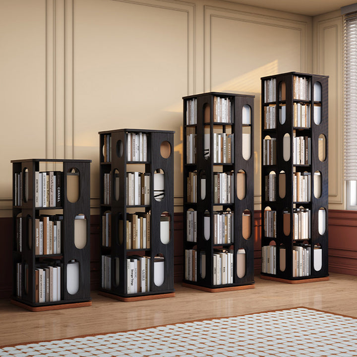 Moderner Bücherregal-Organizer aus Eschenholz – rechteckiges 360° drehbares Massivholz-Bücherregal mit 3/4/5/6 Ebenen für Homeoffice 
