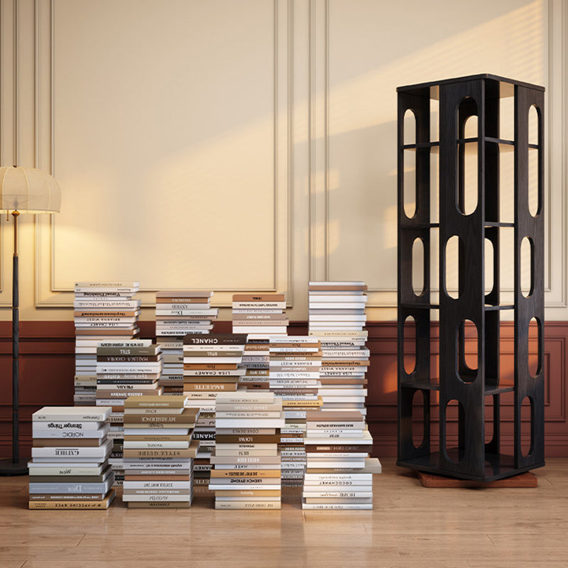 Moderner Bücherregal-Organizer aus Eschenholz – rechteckiges 360° drehbares Massivholz-Bücherregal mit 3/4/5/6 Ebenen für Homeoffice 