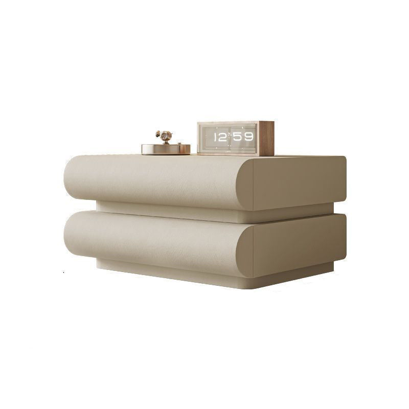 Moderner minimalistischer rechteckiger Nachttisch aus Massivholz mit mitteldichter Faserplatte und Mikrofaserleder, 2 Schubladen, für das Schlafzimmer 