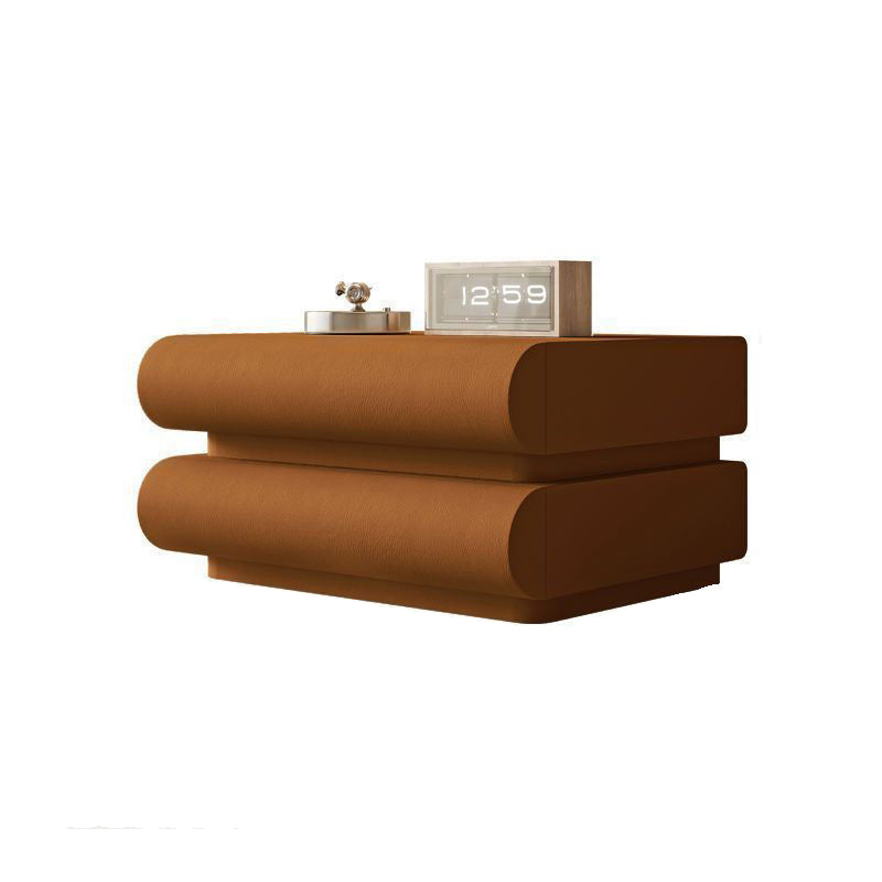 Moderner minimalistischer rechteckiger Nachttisch aus Massivholz mit mitteldichter Faserplatte und Mikrofaserleder, 2 Schubladen, für das Schlafzimmer 