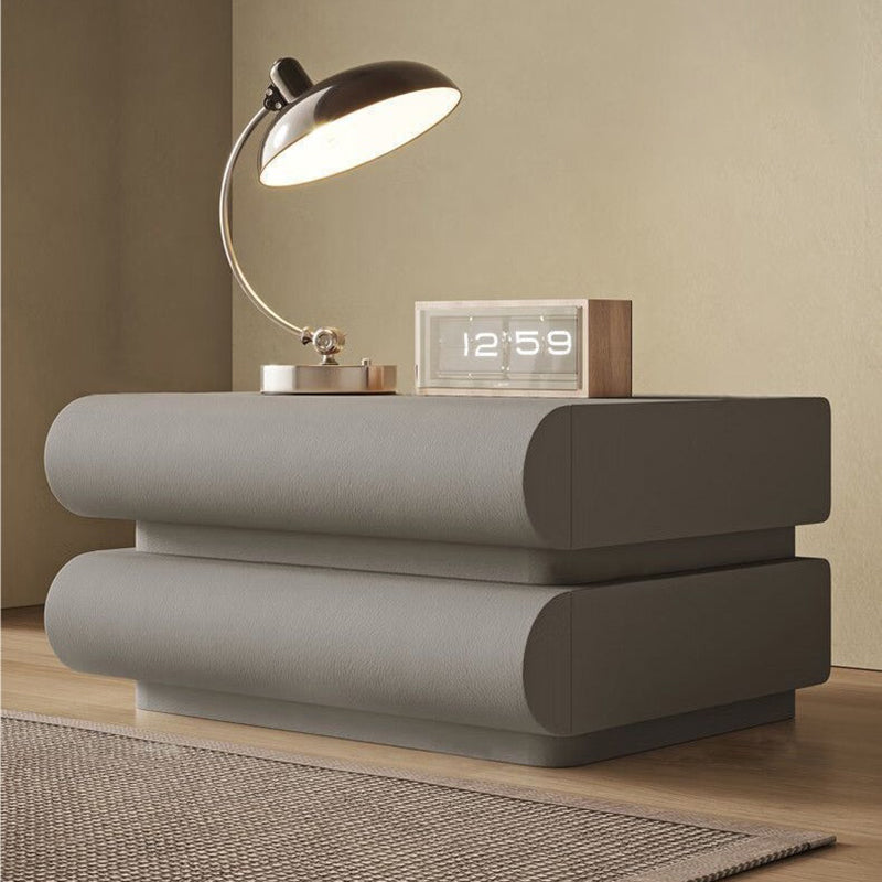 Moderner minimalistischer rechteckiger Nachttisch aus Massivholz mit mitteldichter Faserplatte und Mikrofaserleder, 2 Schubladen, für das Schlafzimmer 