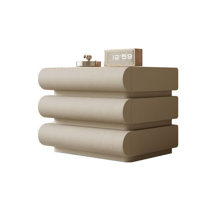 Moderner minimalistischer rechteckiger Nachttisch aus Massivholz mit mitteldichter Faserplatte und Mikrofaserleder, 2 Schubladen, für das Schlafzimmer 