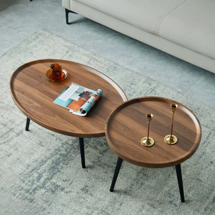 Moderner minimalistischer runder Couchtisch aus mitteldichter Faserplatte &amp; Metall für Schlafzimmer &amp; Wohnzimmer 