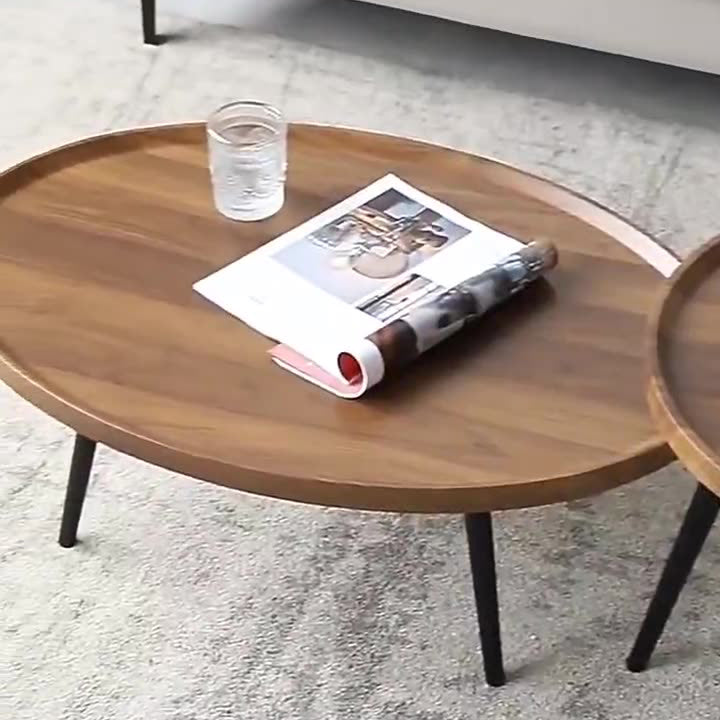 Moderner minimalistischer runder Couchtisch aus mitteldichter Faserplatte &amp; Metall für Schlafzimmer &amp; Wohnzimmer 