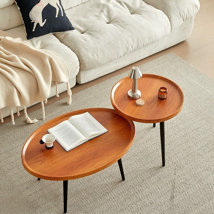 Moderner minimalistischer runder Couchtisch aus mitteldichter Faserplatte &amp; Metall für Schlafzimmer &amp; Wohnzimmer 
