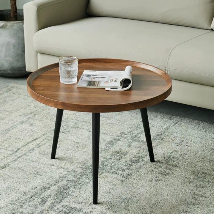 Moderner minimalistischer runder Couchtisch aus mitteldichter Faserplatte &amp; Metall für Schlafzimmer &amp; Wohnzimmer 