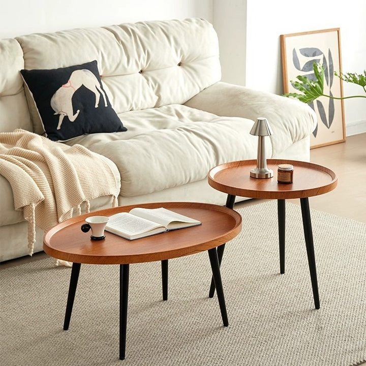 Moderner minimalistischer runder Couchtisch aus mitteldichter Faserplatte &amp; Metall für Schlafzimmer &amp; Wohnzimmer 
