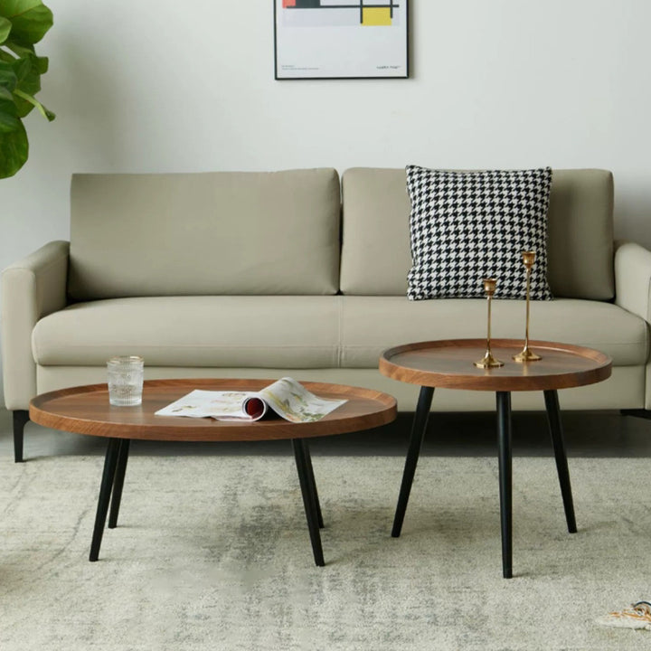 Moderner minimalistischer runder Couchtisch aus mitteldichter Faserplatte &amp; Metall für Schlafzimmer &amp; Wohnzimmer 