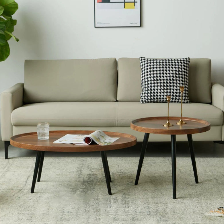 Modern Minimalist Medium-Density Fiberboard & Metal Round Coffee Table For Bedroom & Living Room
