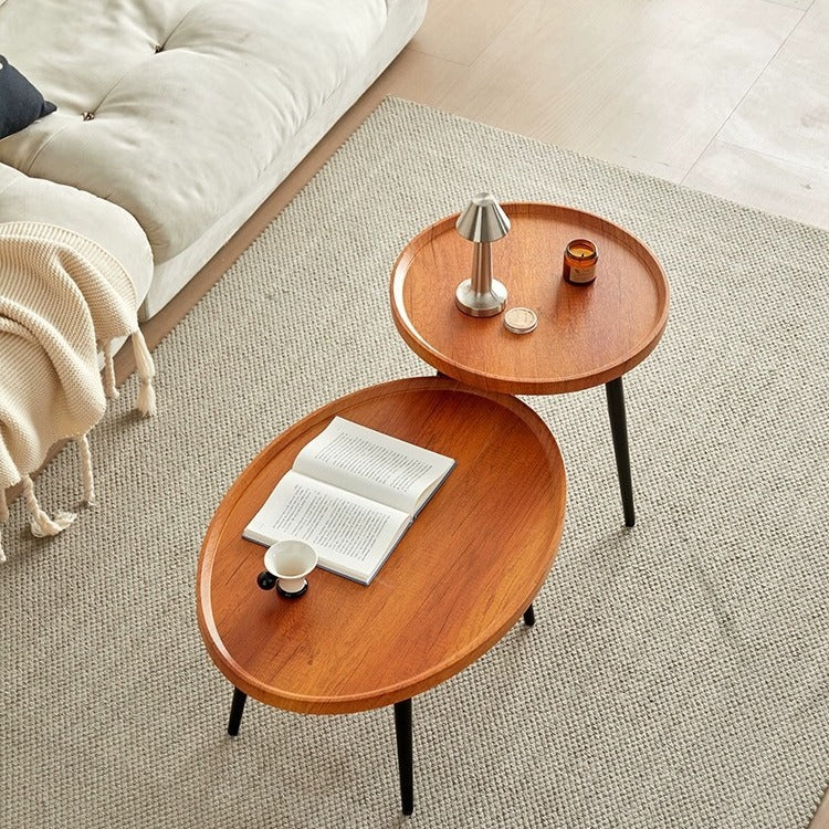 Moderner minimalistischer runder Couchtisch aus mitteldichter Faserplatte &amp; Metall für Schlafzimmer &amp; Wohnzimmer 