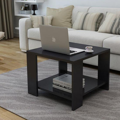 Modern Minimalist Engineered Wood Square Coffee Table With 2-Tier For Living Room & Bedroom