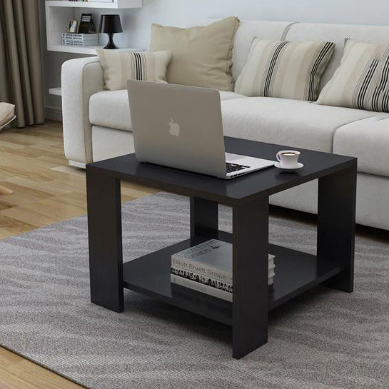 Modern Minimalist Engineered Wood Square Coffee Table With 2-Tier For Living Room & Bedroom