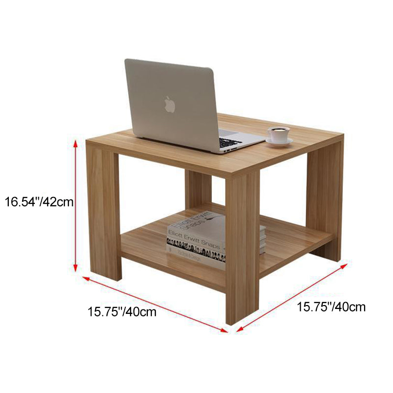 Modern Minimalist Engineered Wood Square Coffee Table With 2-Tier For Living Room & Bedroom