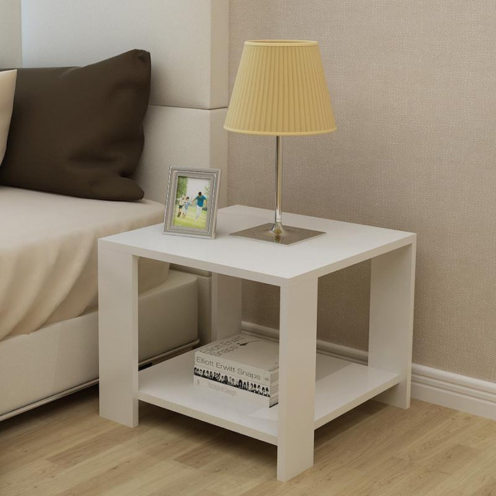 Modern Minimalist Engineered Wood Square Coffee Table With 2-Tier For Living Room &amp; Bedroom