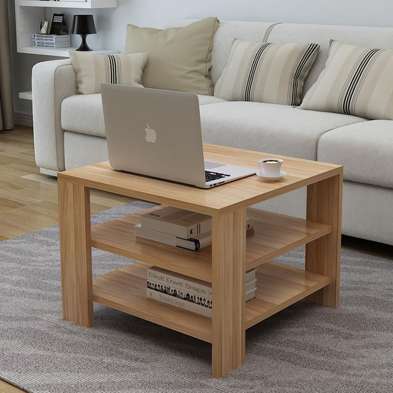 Modern Minimalist Engineered Wood Square Coffee Table With 2-Tier For Living Room & Bedroom