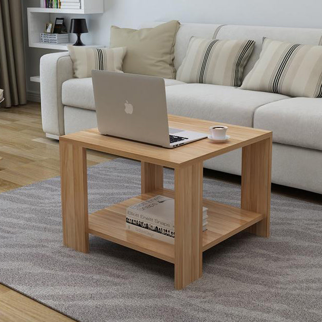Modern Minimalist Engineered Wood Square Coffee Table With 2-Tier For Living Room & Bedroom