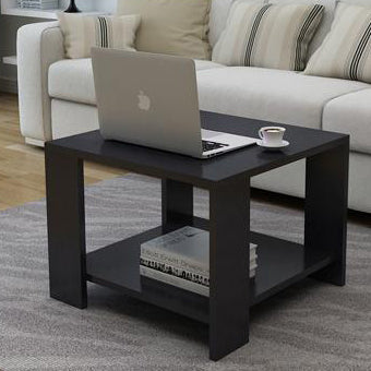 Modern Minimalist Engineered Wood Square Coffee Table With 2-Tier For Living Room &amp; Bedroom