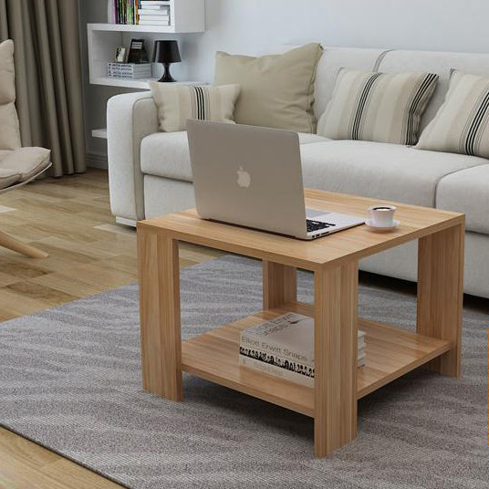 Modern Minimalist Engineered Wood Square Coffee Table With 2-Tier For Living Room & Bedroom