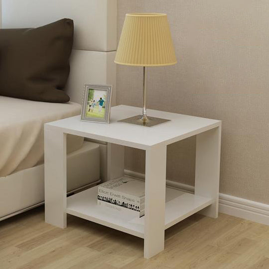 Modern Minimalist Engineered Wood Square Coffee Table With 2-Tier For Living Room &amp; Bedroom