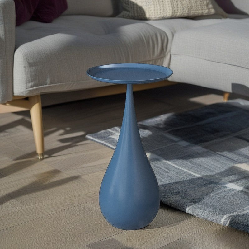 Moderner luxuriöser runder Beistelltisch aus Kohlenstoffstahl mit Wassertropfenfuß, eleganter Beistelltisch für das Wohnzimmer 