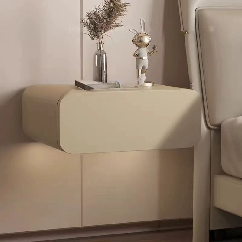 Modern Minimalist Pine Wood Faux Leather Floating Rectangular Nightstand 1-Drawer Wall-Mounted Bedside Table For Bedroom