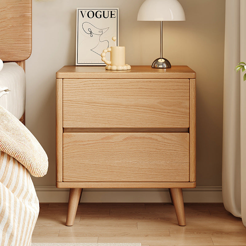 Modern Minimalist Solid Wood Rectangular Nightstand With 2/3 Drawers For Bedroom