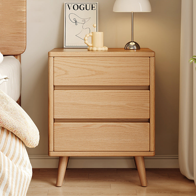 Modern Minimalist Solid Wood Rectangular Nightstand With 2/3 Drawers For Bedroom
