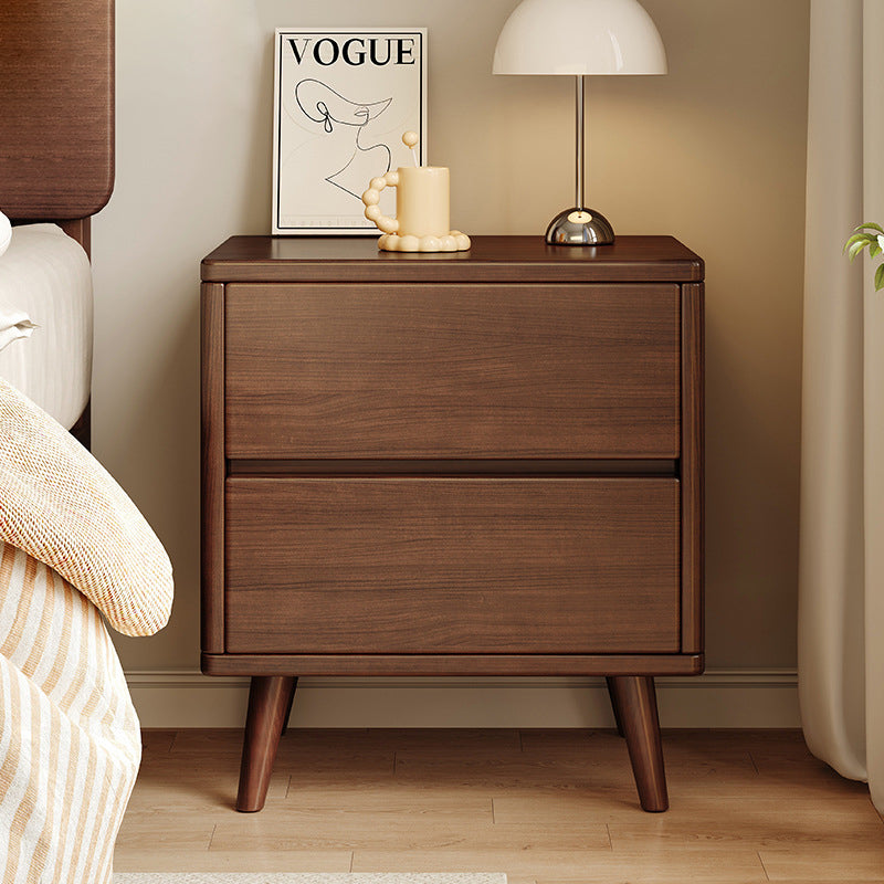 Modern Minimalist Solid Wood Rectangular Nightstand With 2/3 Drawers For Bedroom