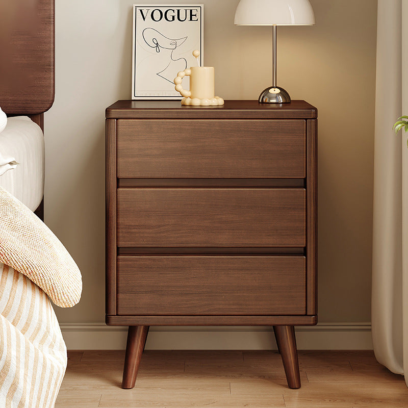 Modern Minimalist Solid Wood Rectangular Nightstand With 2/3 Drawers For Bedroom