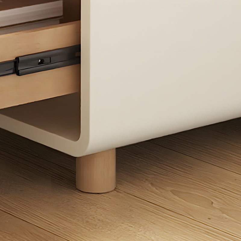 Modern Minimalist Faux Leather & Solid Wood Round Rectangular Nightstand With 2-Drawer For Bedroom