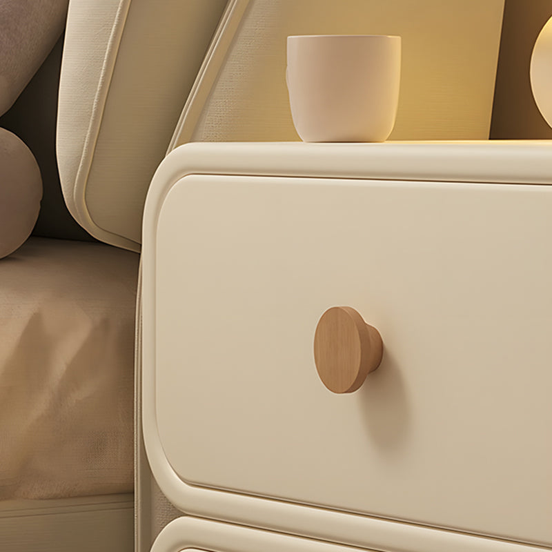 Modern Minimalist Faux Leather & Solid Wood Round Rectangular Nightstand With 2-Drawer For Bedroom