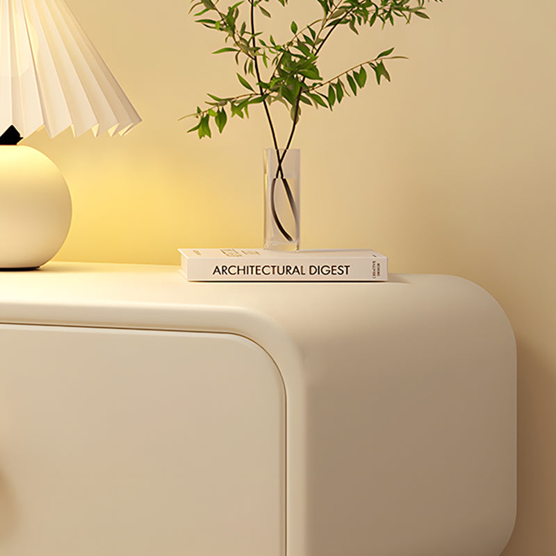 Modern Minimalist Faux Leather & Solid Wood Round Rectangular Nightstand With 2-Drawer For Bedroom