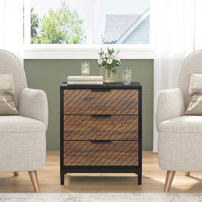 Modern Minimalist Solid Wood Rectangular Nightstand With 3-Drawer For Bedroom