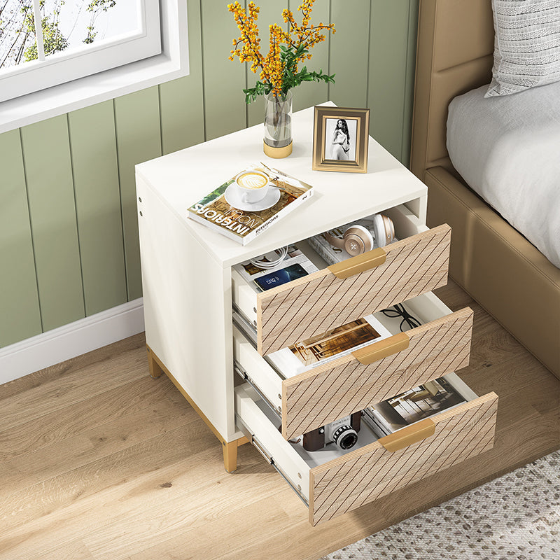 Modern Minimalist Solid Wood Rectangular Nightstand With 3-Drawer For Bedroom