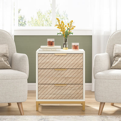 Modern Minimalist Solid Wood Rectangular Nightstand With 3-Drawer For Bedroom