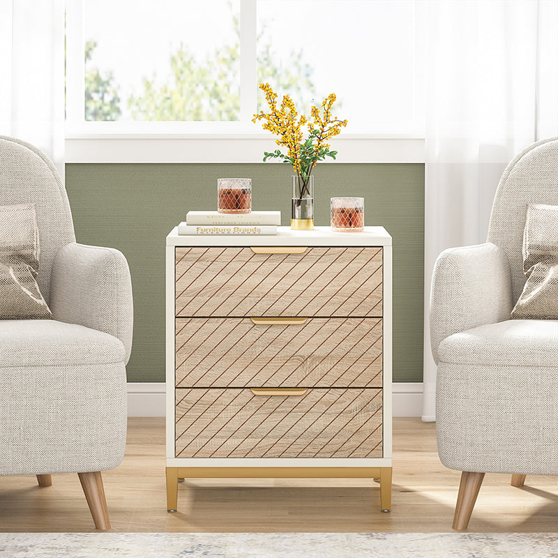 Modern Minimalist Solid Wood Rectangular Nightstand With 3-Drawer For Bedroom
