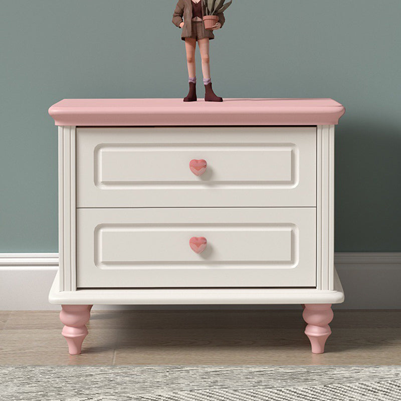 Modern Art Deco Solid Wood Rectangular Nightstand With 2-Drawer For Girls&