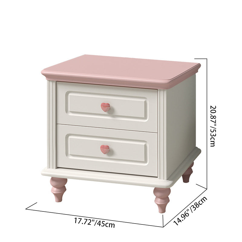 Modern Art Deco Solid Wood Rectangular Nightstand With 2-Drawer For Girls&
