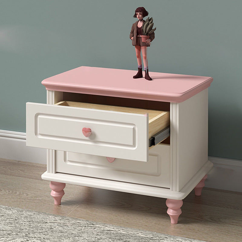 Modern Art Deco Solid Wood Rectangular Nightstand With 2-Drawer For Girls&