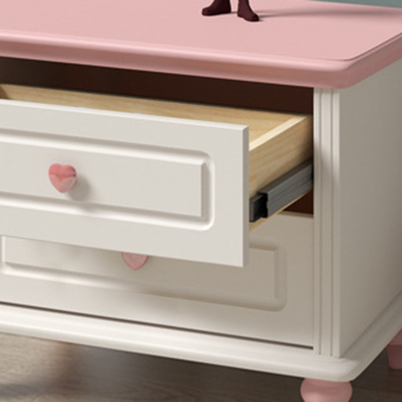 Modern Art Deco Solid Wood Rectangular Nightstand With 2-Drawer For Girls&