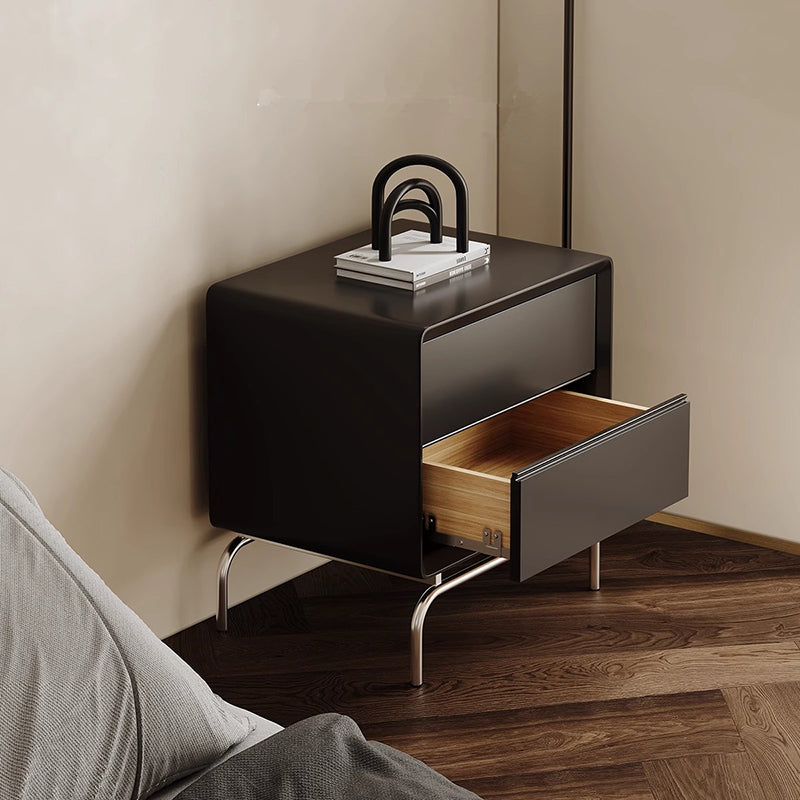 Table de nuit rectangulaire moderne en pin et acier inoxydable avec 2 tiroirs pour chambre 