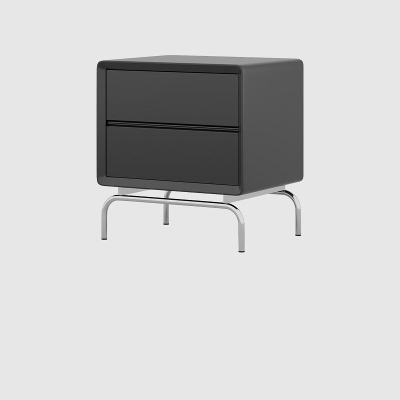 Table de nuit rectangulaire moderne en pin et acier inoxydable avec 2 tiroirs pour chambre 