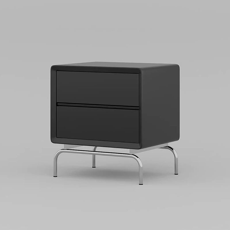 Modern Luxury Pine & Stainless Steel Rectangular Nightstand With 2-Drawer For Bedroom