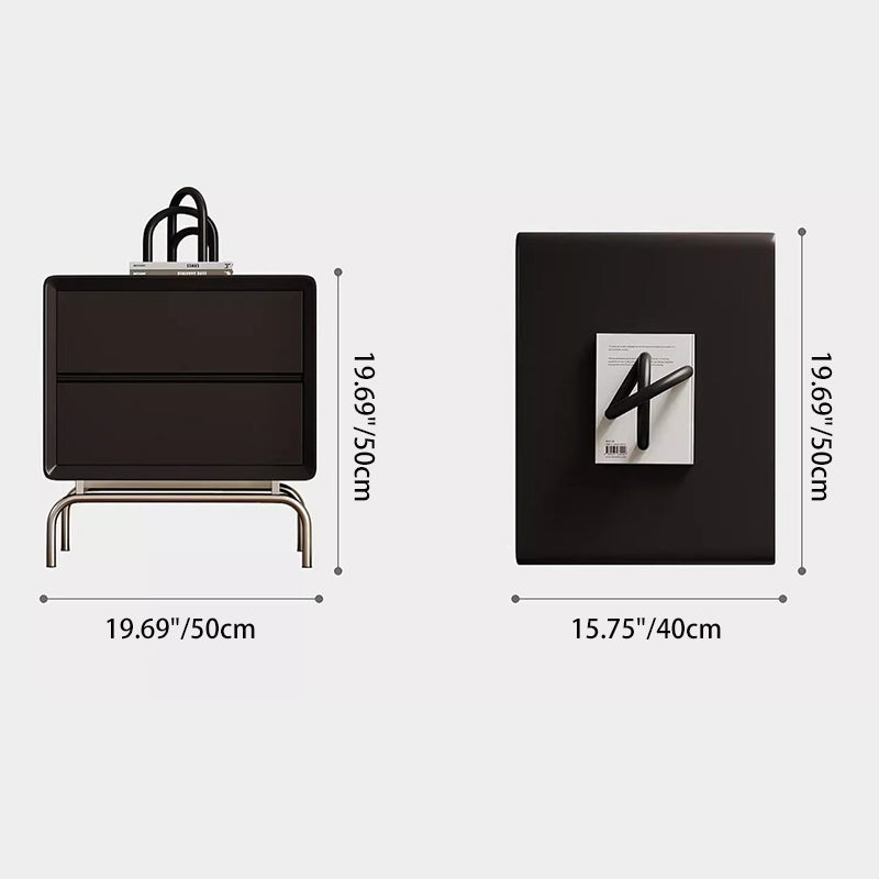 Table de nuit rectangulaire moderne en pin et acier inoxydable avec 2 tiroirs pour chambre 