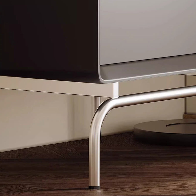Table de nuit rectangulaire moderne en pin et acier inoxydable avec 2 tiroirs pour chambre 
