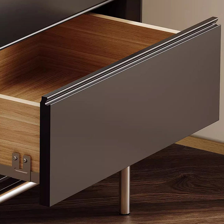 Table de nuit rectangulaire moderne en pin et acier inoxydable avec 2 tiroirs pour chambre 